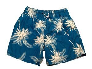 Men’s Swim Trunks Lined Palm Tree Pattern Blue Size XXL